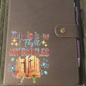 Grey Faux Leather Journal 'This is how I fight my battles' Religious Notebook